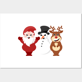 Santa Claus, snowman and red nosed reindeer Posters and Art